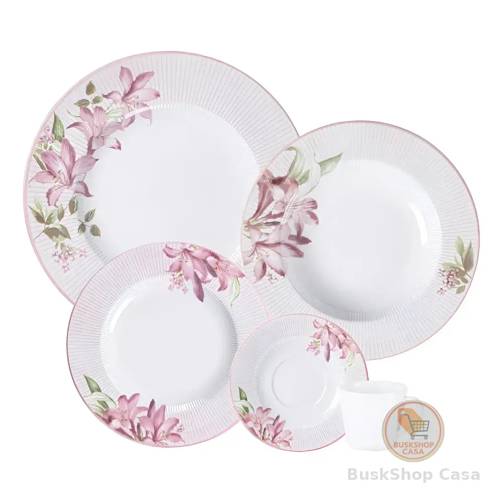 Aparelho Jantar Dominique Em Porcelana 20 Peças Tramontina Branco Com Rosa Florido