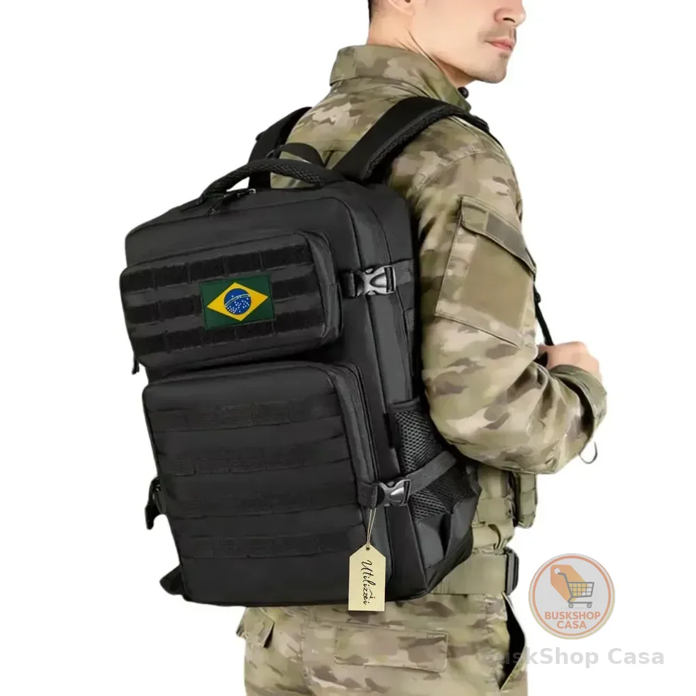 Mochila Tática Militar Resistente Impermeável 30 Litros Bolsa Escola Faculdade Trabalho Super Reforçada Bandeira Brasil Brinde Preta Utilizzei Preto