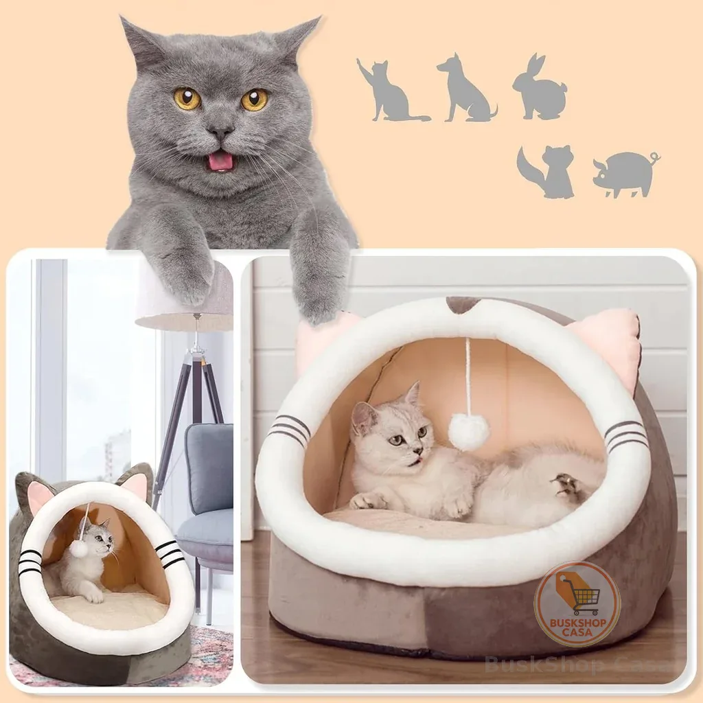Cama Cabana Pet Formato de Gato Toca com Bolinha Interativa