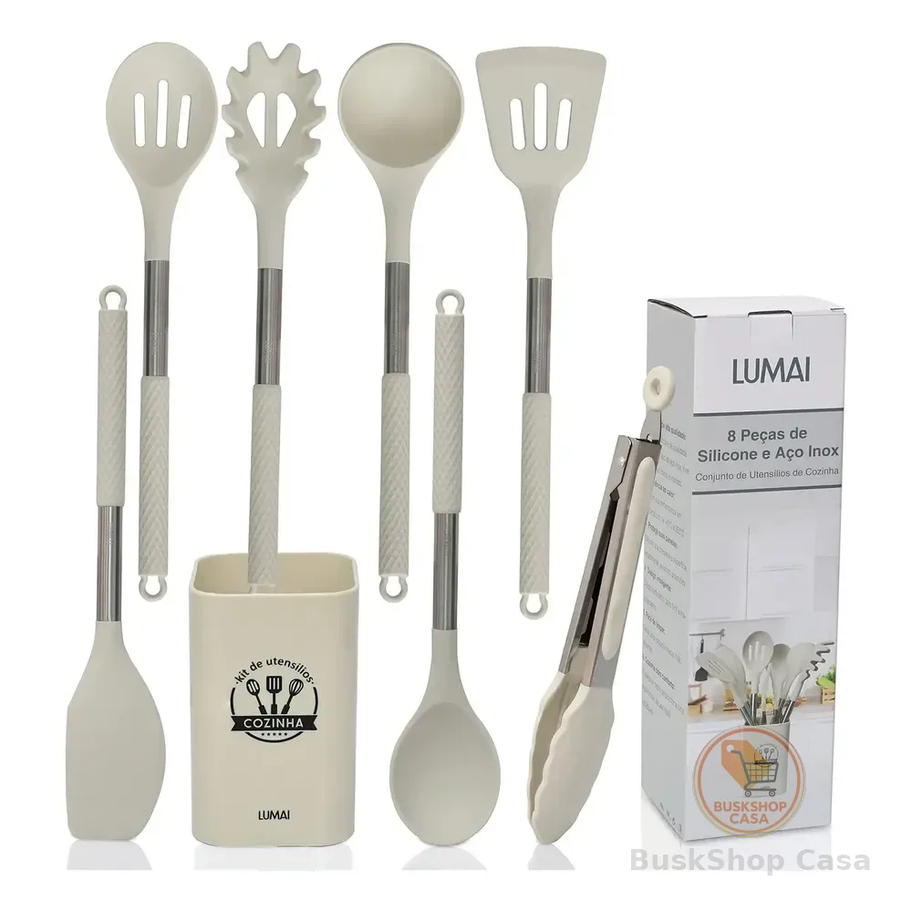Kit De Utensilios De Cozinha Silicone Com Cabo Inox Grande