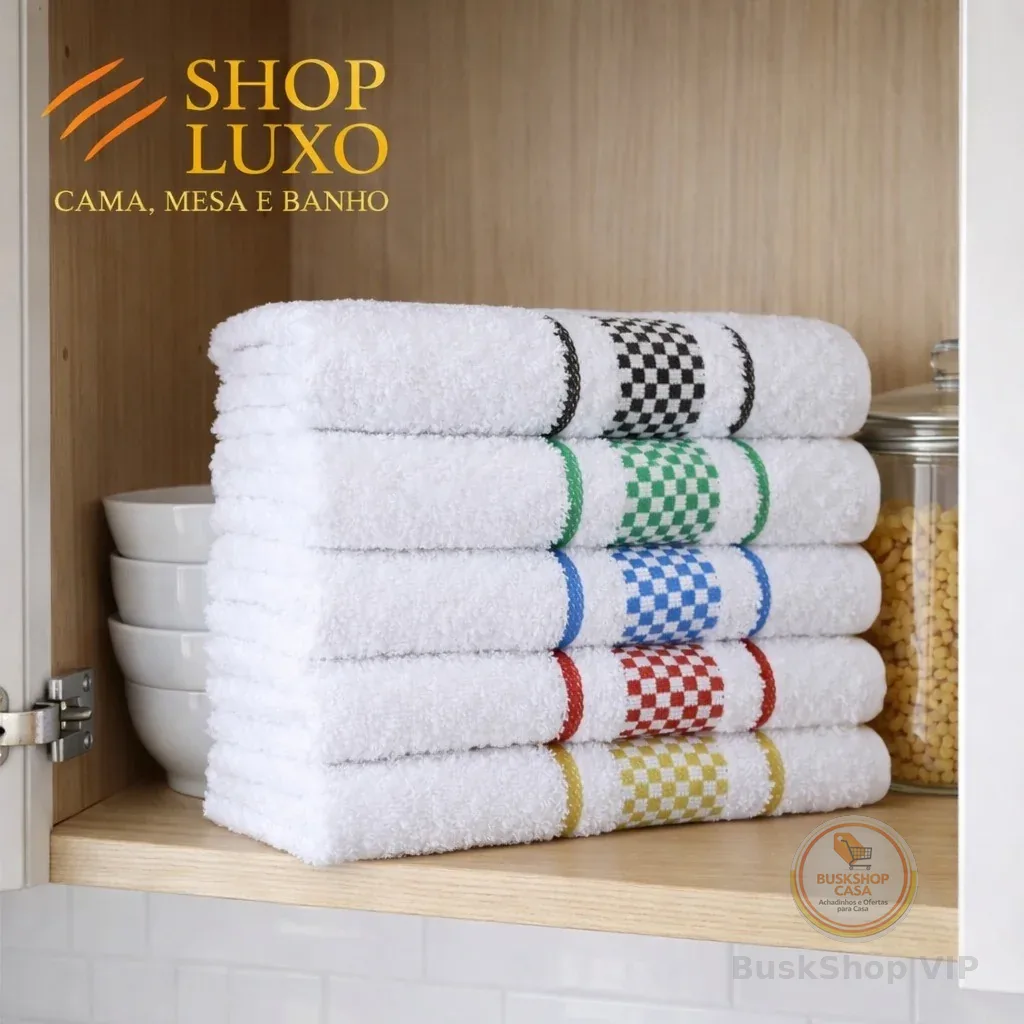 Kit 5 Panos de Prato Algodão Atoalhados Xadrez Macios e Super Absorventes