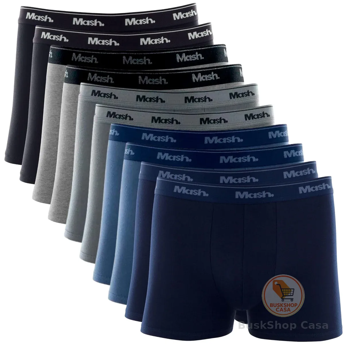 Kit 10 Cuecas Mash Masculina Boxer Algodão Cotton Macio Respirável Cós Elástico 35mm Cavalo Alongado