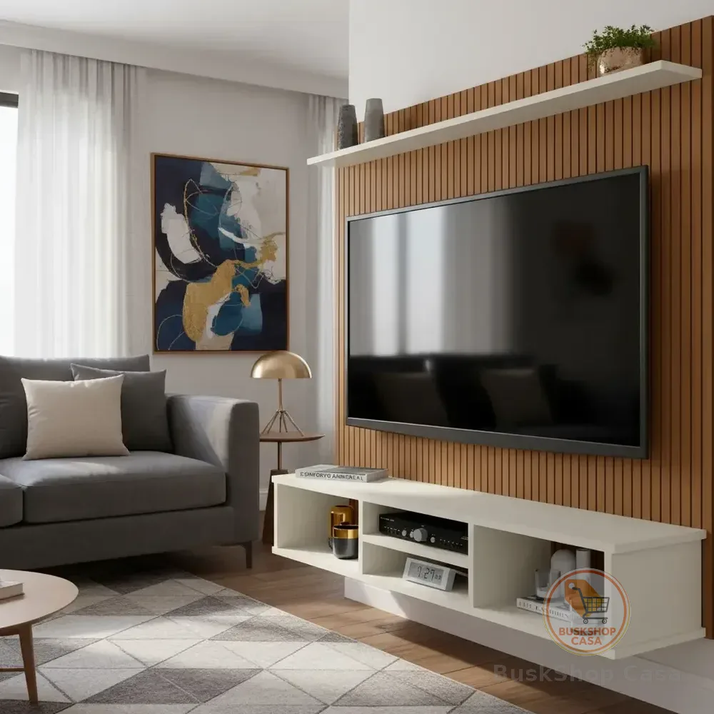 Painel Clique Móveis Tv 50 Ripado 3d Off White Com Nichos