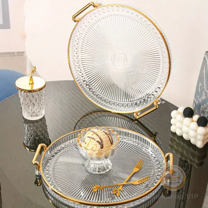 Bandeja Organizadora Decorativa Multiuso Para Servir Nórdica Com Alça e Detalhe em Dourado Decoração de Mesa
