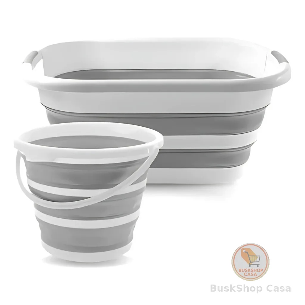 Balde Dobrável Retrátil em Silicone Flexível 26L e 10L – Formato Retangular, Ideal para Limpeza e Organização e Camping