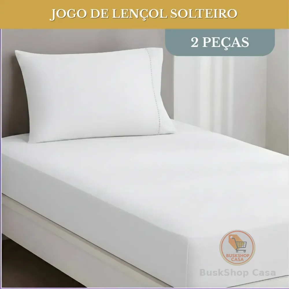 Jogo De Lençol Cama Solteiro 02 Peças 400 Fios Ponto Palito Hotel Pousada Luxo Cor Branco Liso