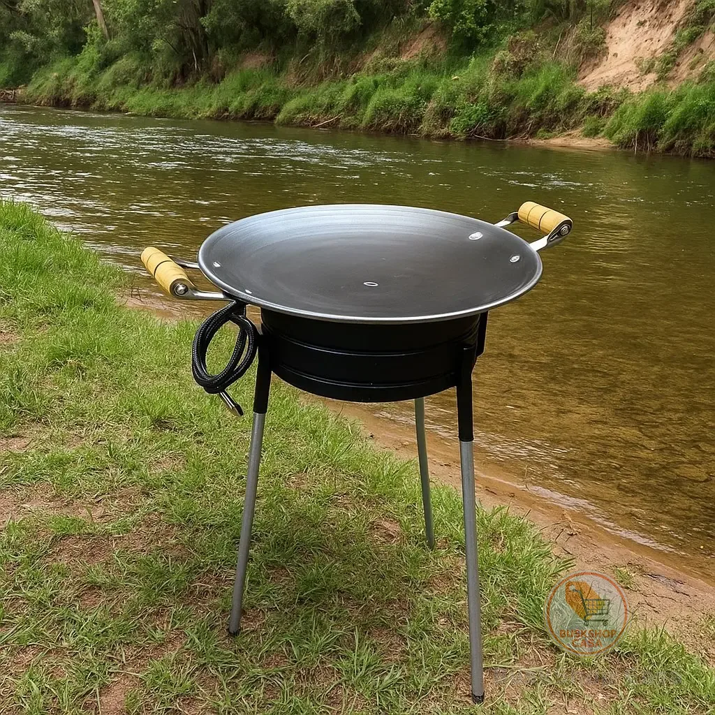 Kit Completo Tacho Disco Arado 45cm Inox Brilhoso Fácil de Lavar + Fogão Fogareiro Alta Pressão Desmontável