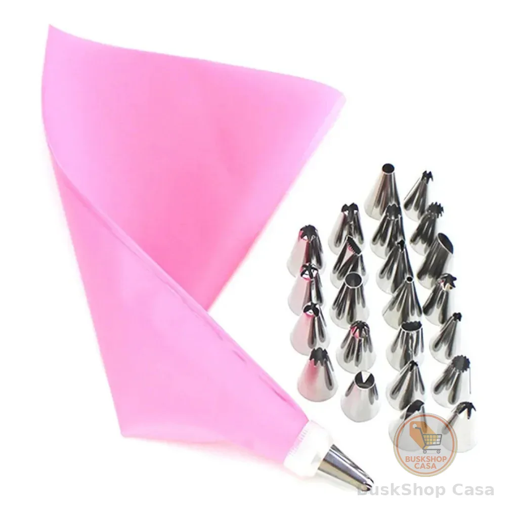 24 Pçs Conjunto De Saco De Confeiteira De Silicone Com Bico