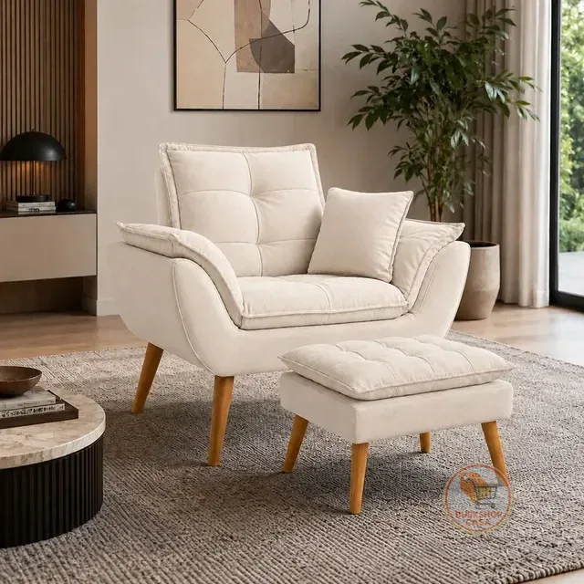 Kit 1 Poltrona Decorativa Opala Com Puff E Almofadas Aninha