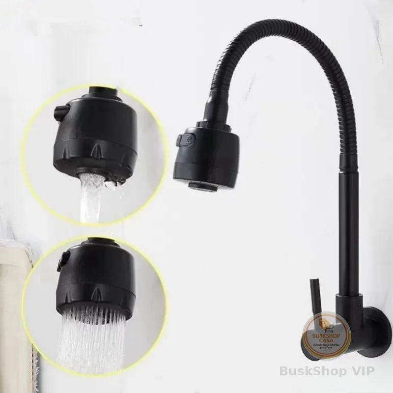 Inox Torneira  Prata/Preto Com Chuveiro Com Rotação De 360° Cozinha Luxo Parede Promoção