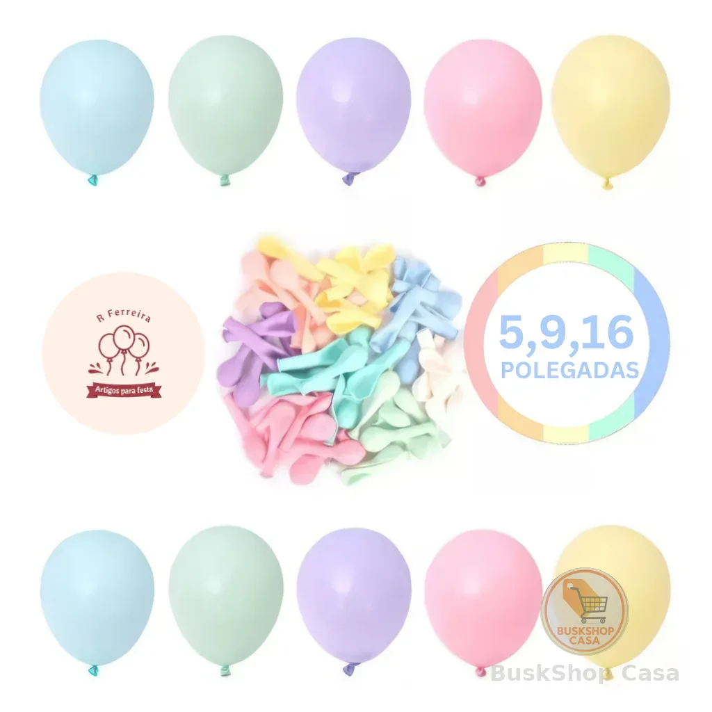 Balão Bexiga para Festa Candy Color 5", 9" e 16" PicPic Cores Pastéis