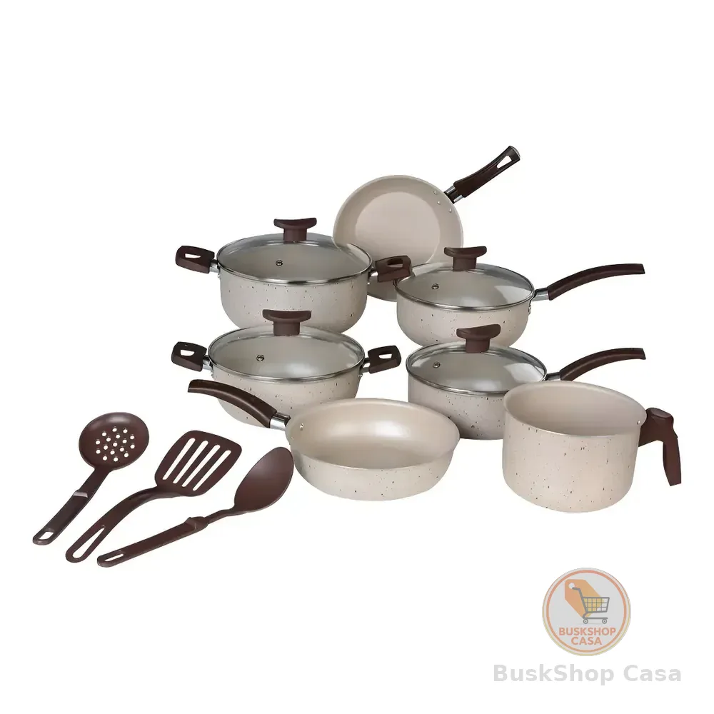 Multi Aluminio Jogo de Panelas Antiaderente Premium de 10 Peças cor Bege