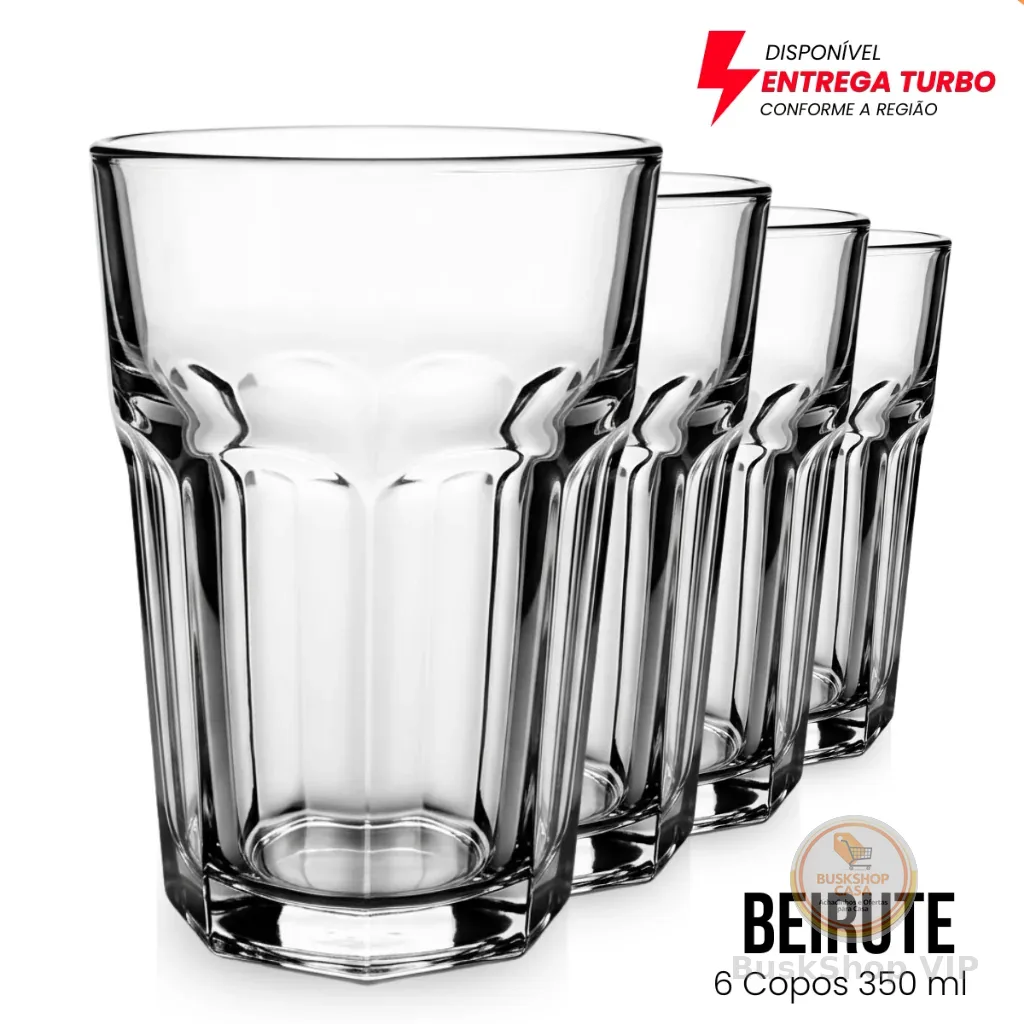 Copo de Vidro Kit 6 Peças 350ml Grosso Resistente Multiuso Água Suco Refrigerante