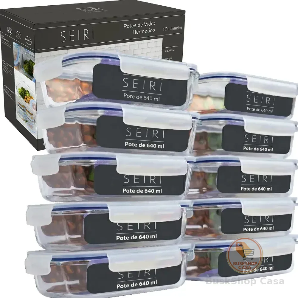 Kit 10 Potes De Vidro Marmita Hermético 640ml Freezer Fitness Borossilicato Transparente