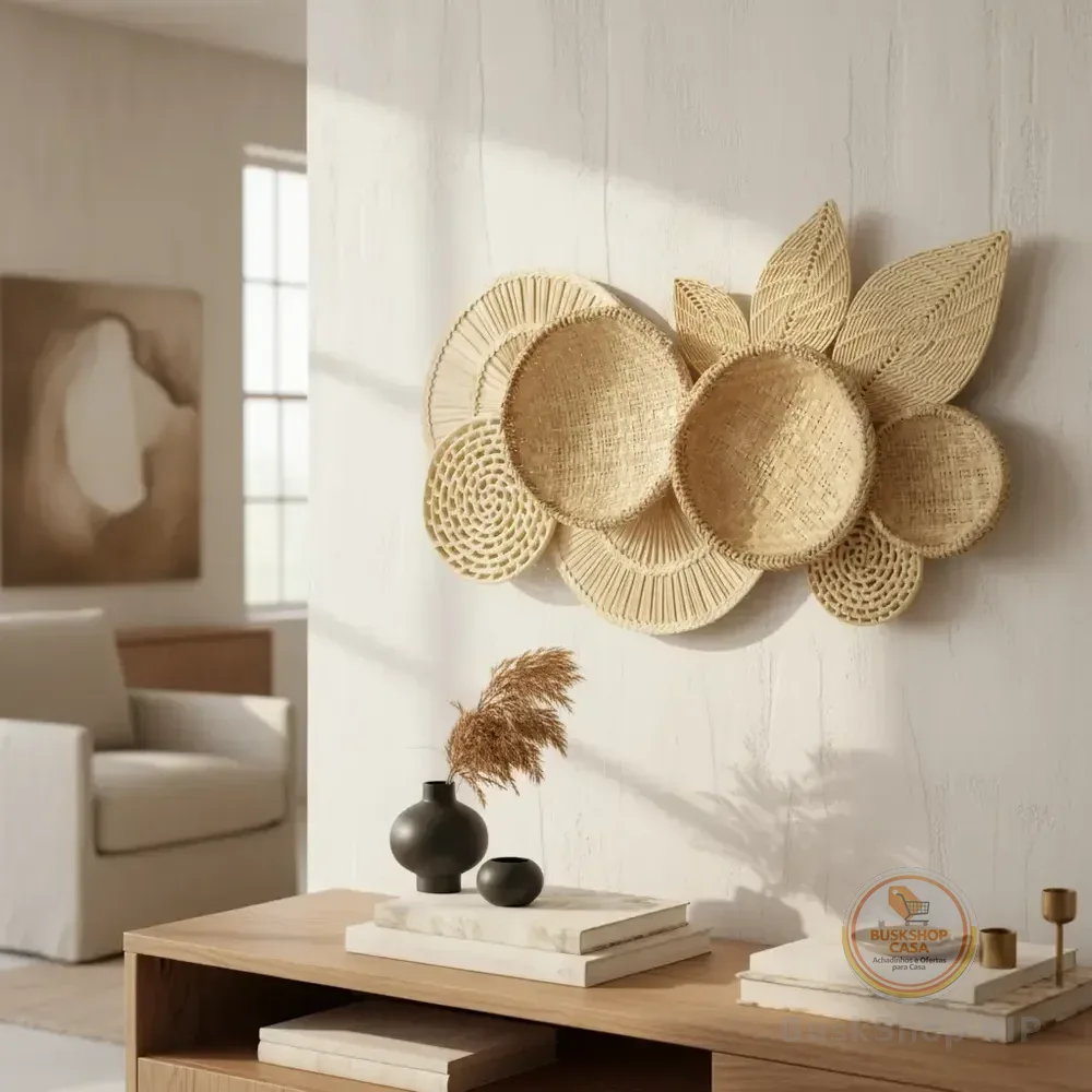 Decoração Parede Rústica Composição Cestaria Palha Avenca