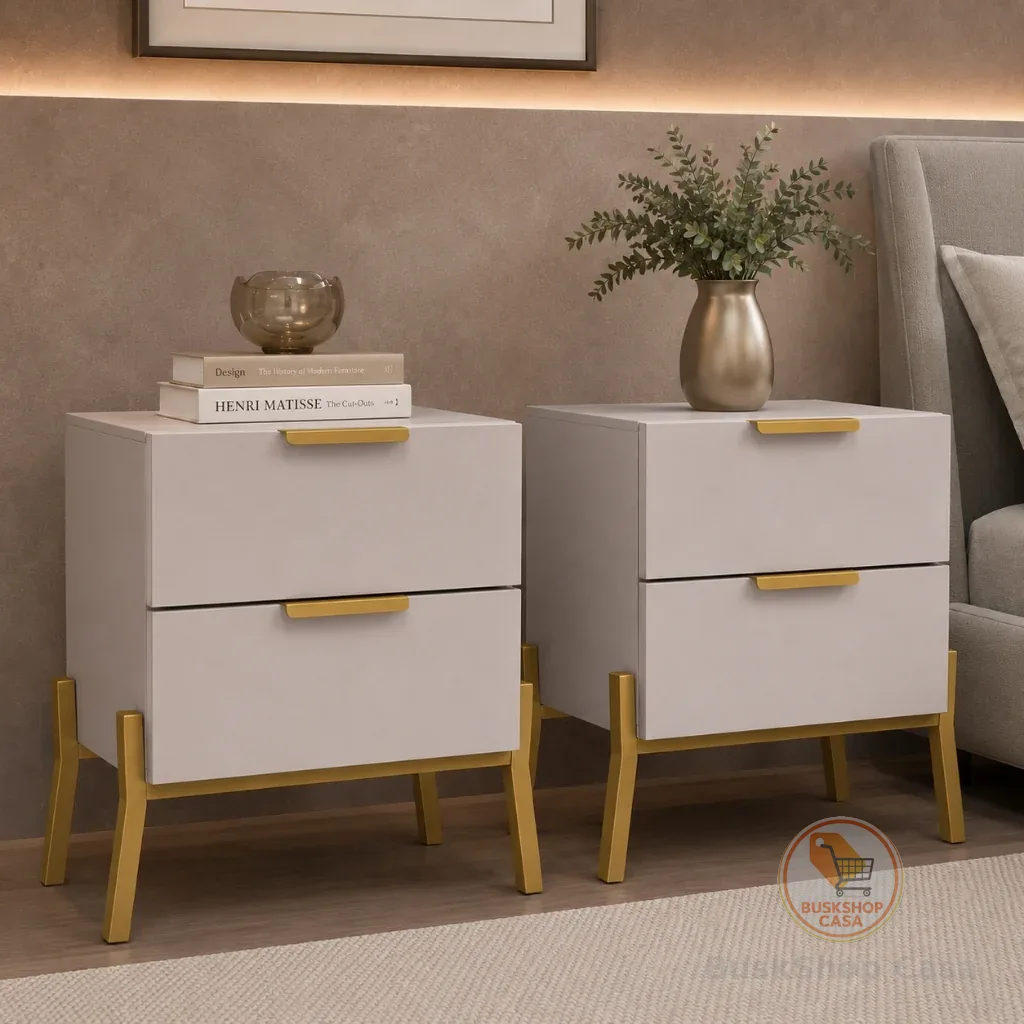 Kit Mesa de Cabeceira Evora Industrial 100% MDF com 2 Gavetas e Pés de Aço em  Metalon  -  LH Móveis
