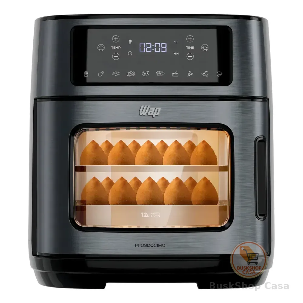 Fritadeira Elétrica Air Fryer Oven Black Inox Wap Waod2 12 Litros 4 Em 1 Porta Com Abertura Lateral E Removível 1800w Preto 127v