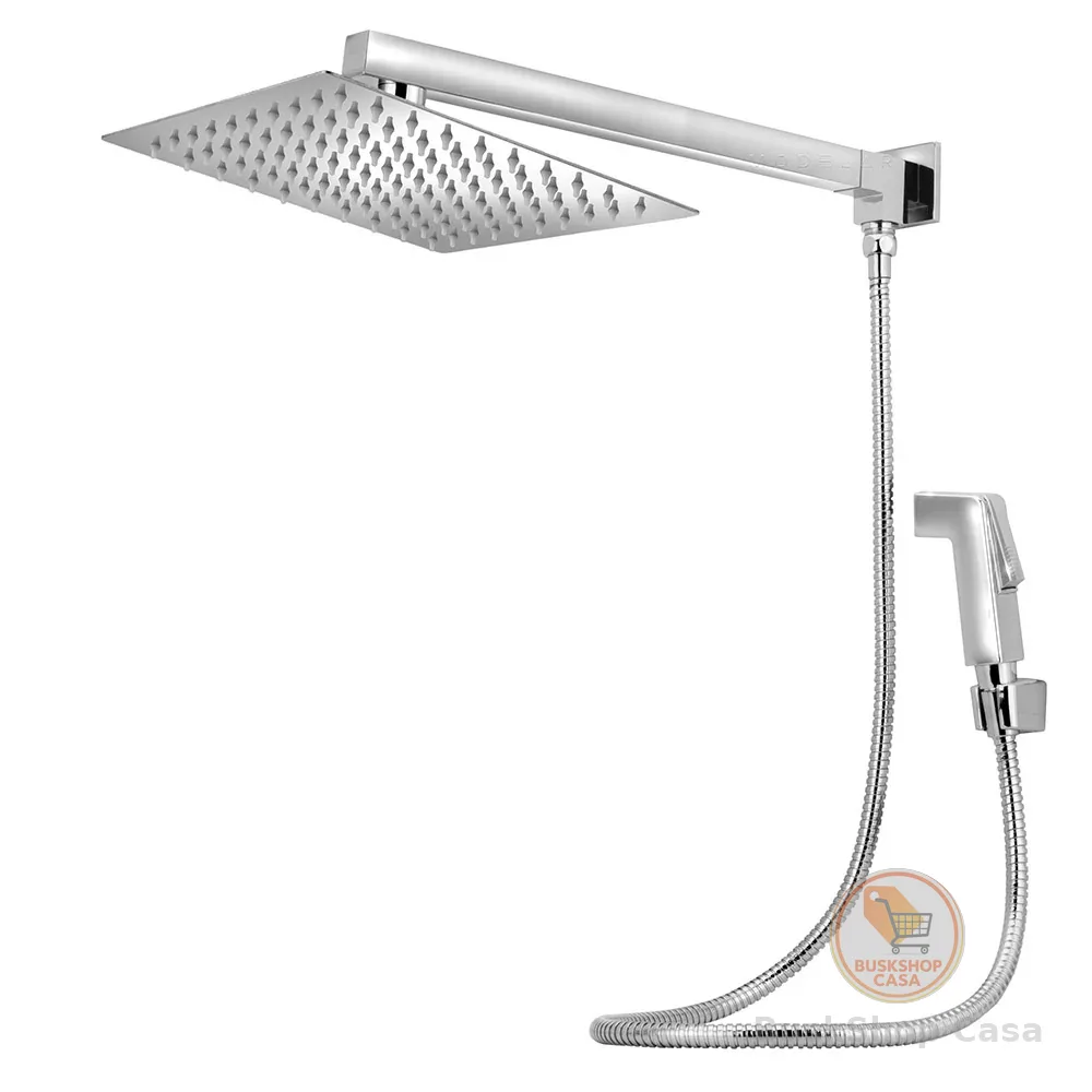 Ducha Chuveiro Quadrado 30x30 Slim Inox Completo C/Desviador