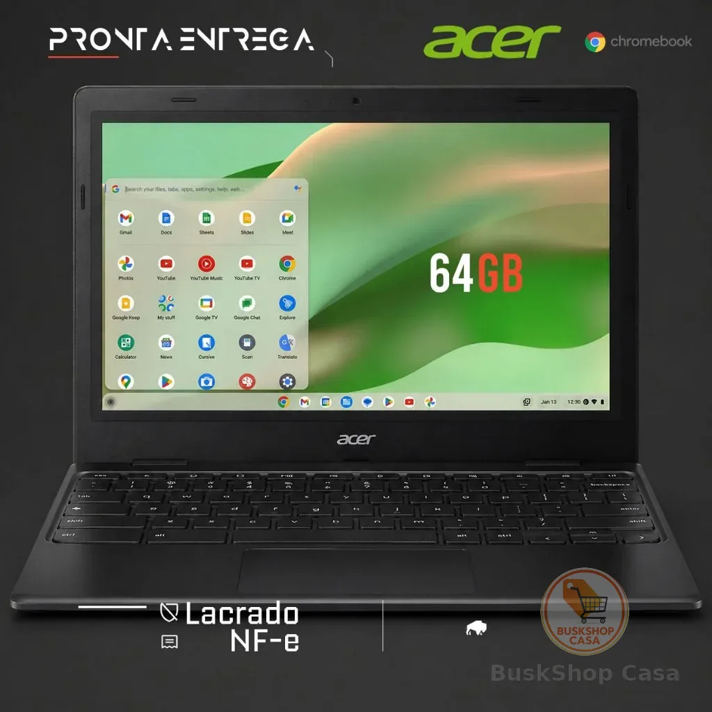 Chromebook Acer intel DDR4 64GB webcam Wi-Fi bluetooth tela HD 11.6