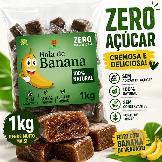 Bala de Banana Zero Açúcar Cremosa 500g Diet Vegana Natural