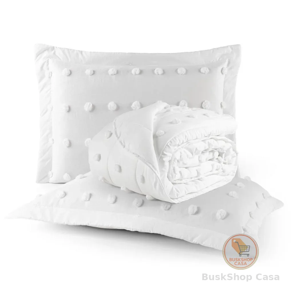 Cobre Leito Solteiro Casal Queen King Pompom 300 Fios Dupla Face 2 e 3 Peças