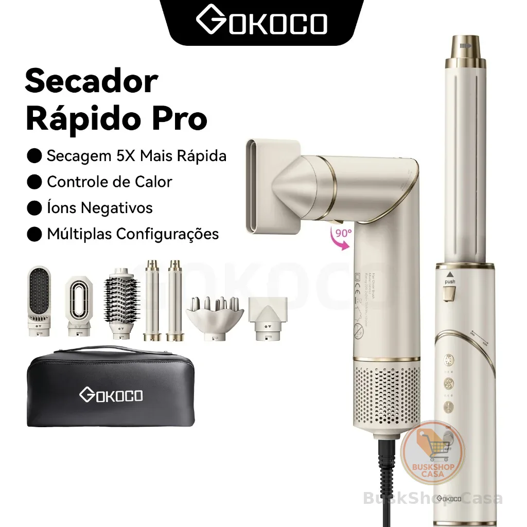 GOKOCO Escova Secadora 7 Em 1 GD032 Conjunto ​De Secador De Cabelo Multifuncional De Alta Velocidade  Para Alisar Enrolar