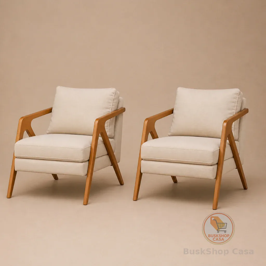 Kit 2 Poltronas Monas Luxo Moderna Madeira Maciça Sala Estar Conforto Premium Design Elegante