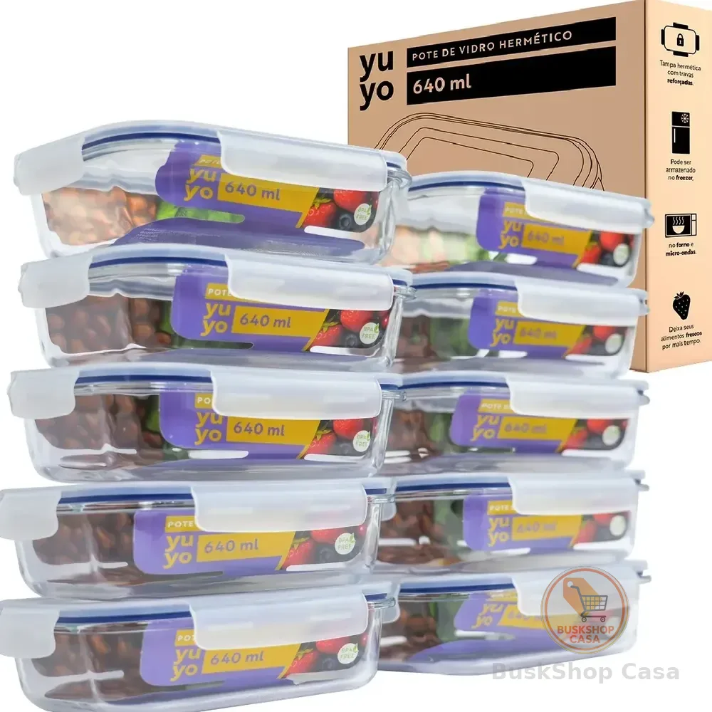 Kit 10 Pote De Vidro Marmita Hermético 640ml Freezer Fitness Azul-escuro