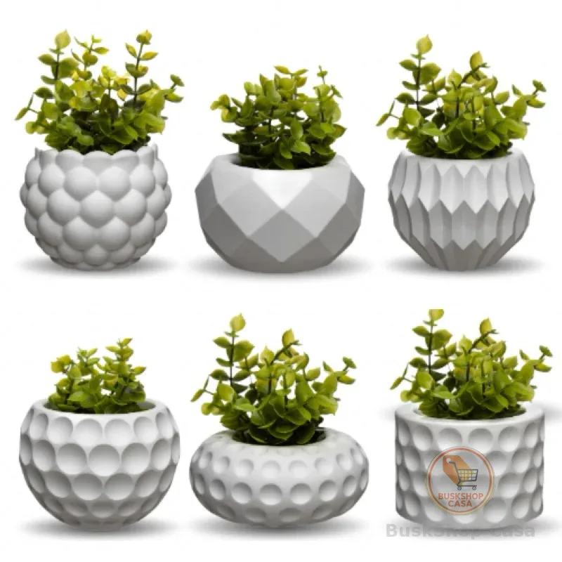 Conjunto decorativo com 6 vasos incluso planta artificial para decoração sala quarto banheiro lavabo