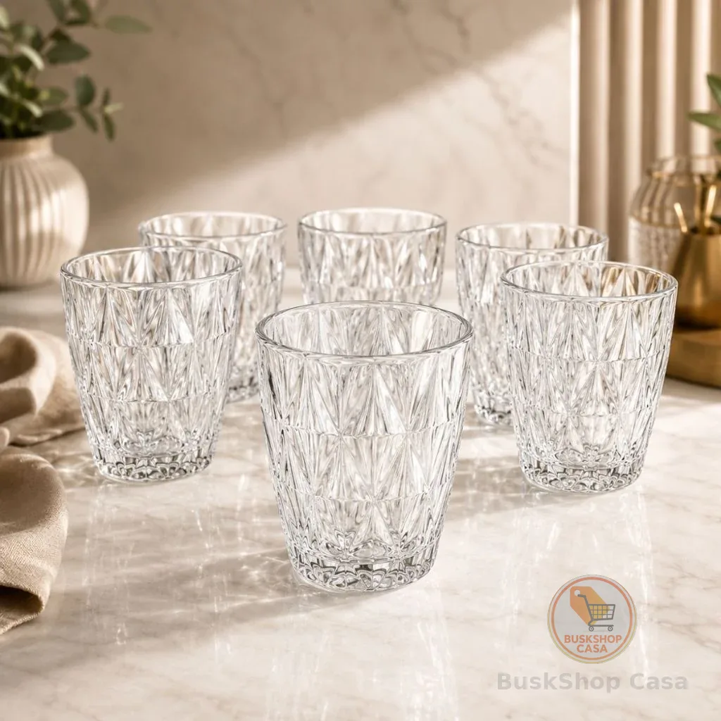 Jogo de Copos Diamond 300ml Vidro Alta Resistência Diamante Drinks