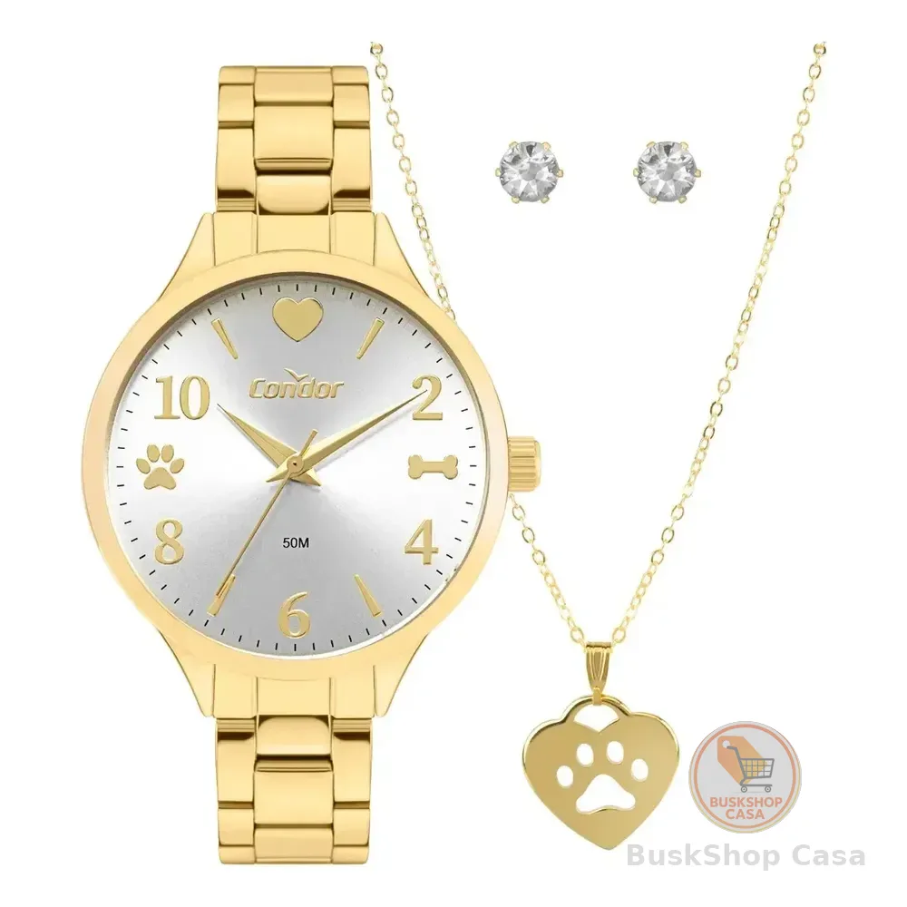 Kit Relógio Condor Feminino Dourado Co2035nto/k4k Dourado Prata