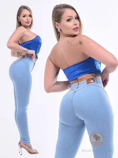 Calça Jeans Feminina Cintura Alta Skinny Com Lycra Empina Bumbum Sem Bolso