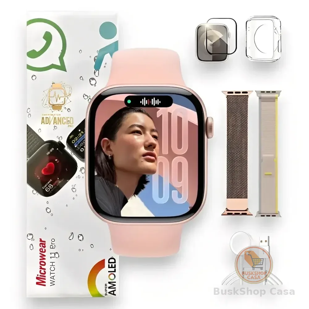 Relógio Smartwatch W11 Pro Series 11 Amoled Whatsapp Gps Nfc Rosa Dourado