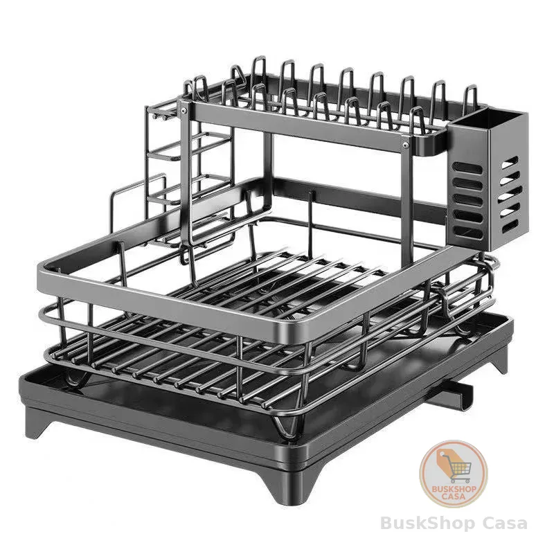 Escorredor de Louça Rack De Cozinha 2 Andares Preto haosin