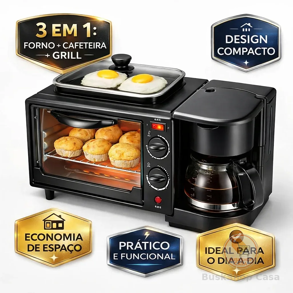 Forno De Bancada Elétrico 3 Em 1 Cafeteira Forno E Grill Preto