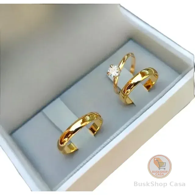 Par De Alianças Tungstênio 4mm Banhada Ouro 18k E Solitario