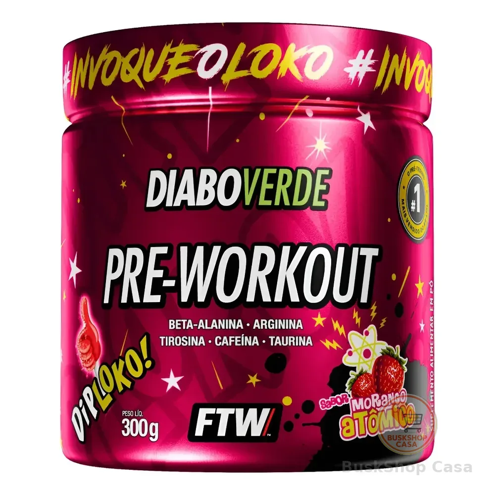 Suplemento Em Pó Pre Treino Dip Loko! 300g Sabor Morango Atômico Ftw - Diabo Verde