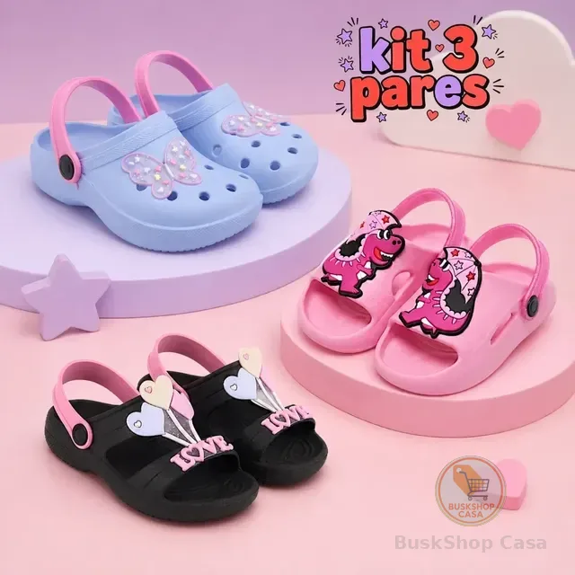Kit 3 Pares Sandália Babuche Infantil Menina Chinelo Nuvem