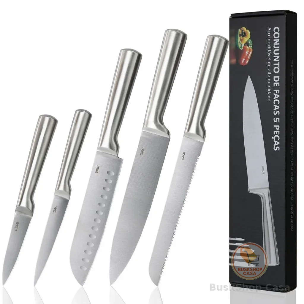 LUMAI Original 5 Facas de Cozinha Grande Profissional Conjunto Completo Aço Inox 3CR13 para Cozinhar