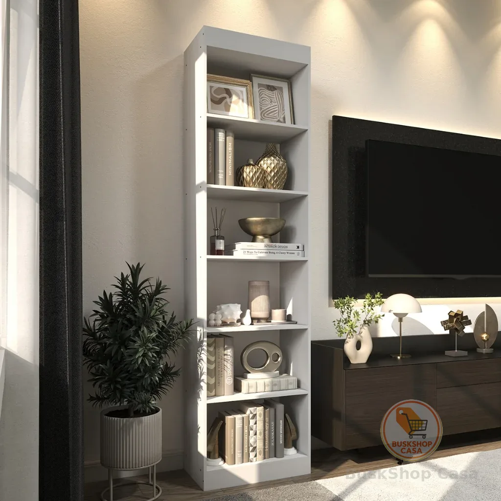 Estante Livreiro Branco Multiuso 6 Prateleiras Nichos Decorativos Para Sala Home Office Quarto Escritório Moderno Eira