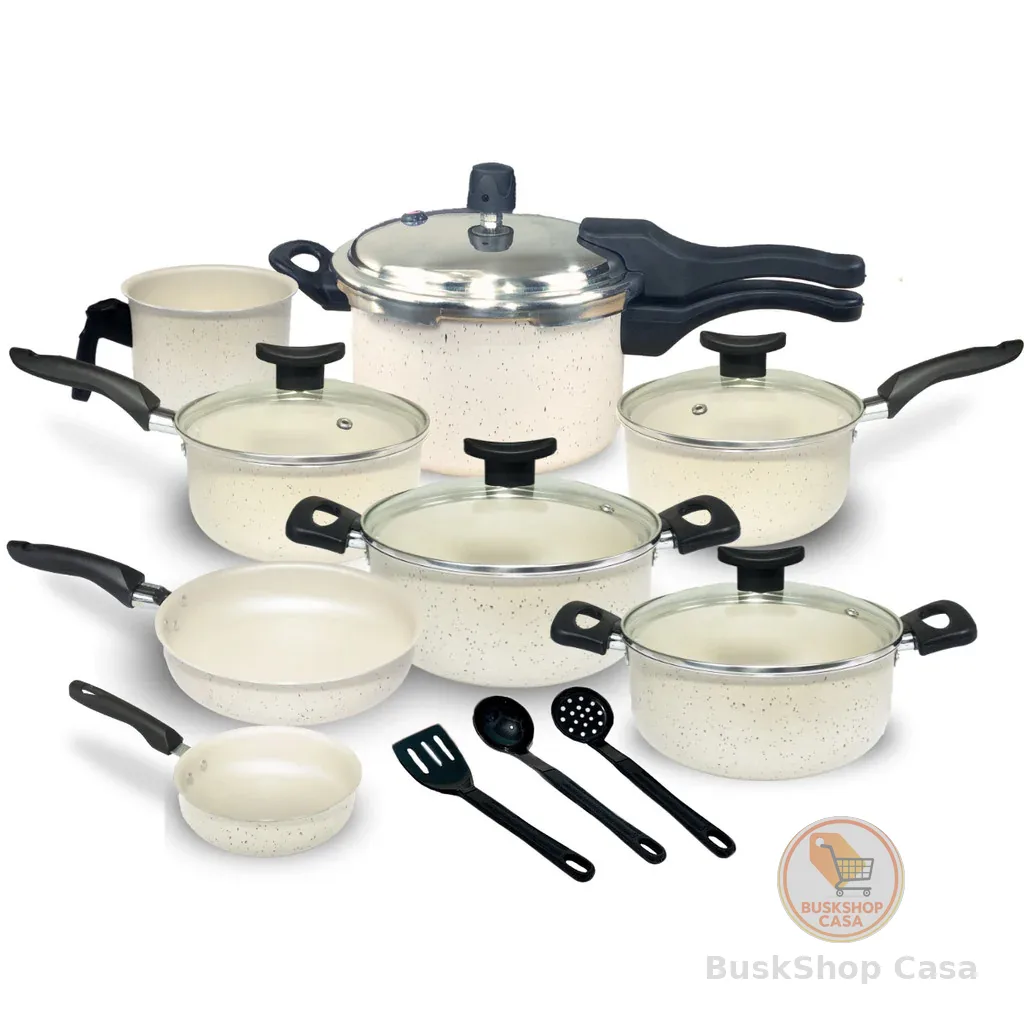 Jogo de Panelas Teflon Munique 11 Pçs com Panela de Pressão fechamento externo de 2.5L