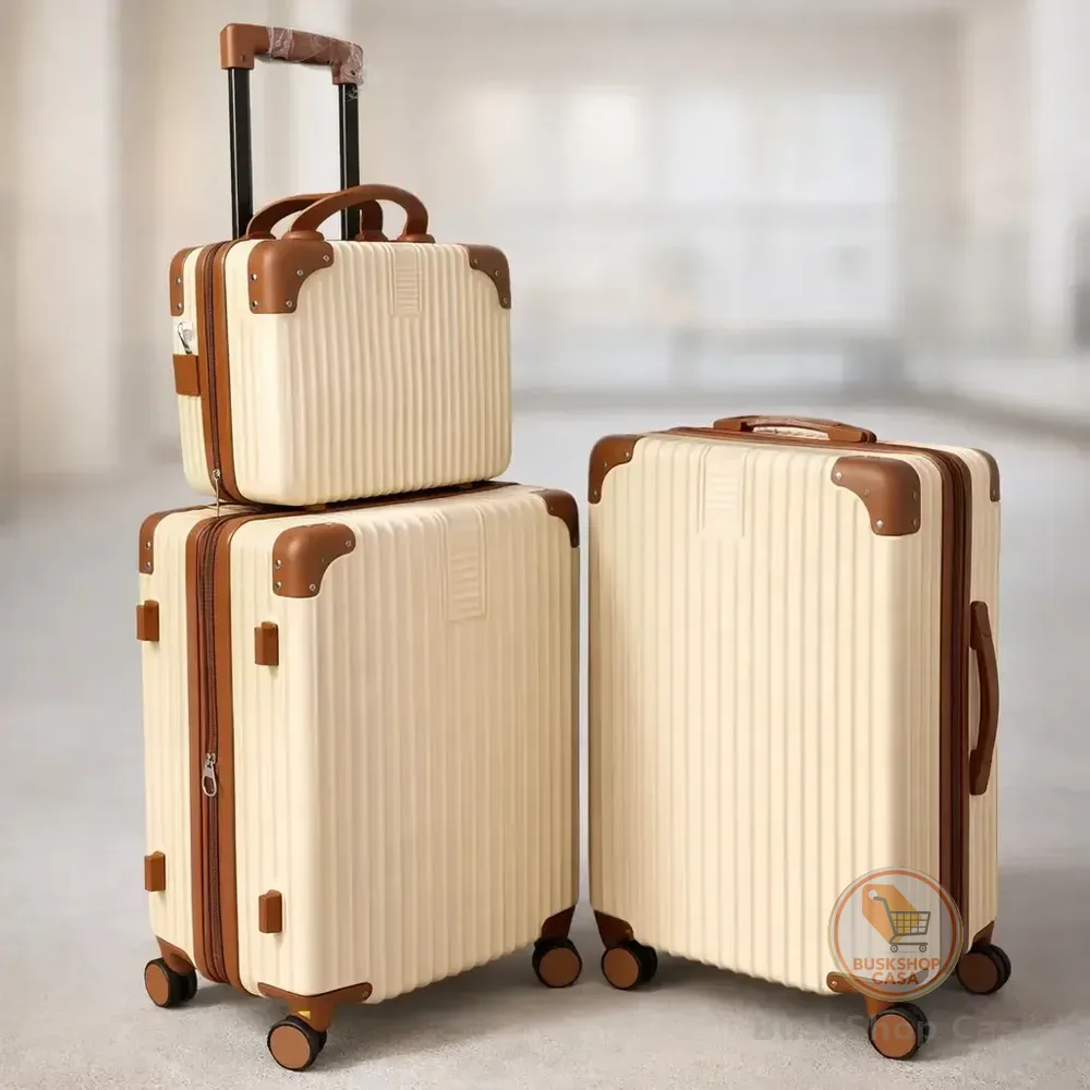 Mala De Viagem Kit 10+23+frasqueira  Kit Com 3 Peças Bege Listras