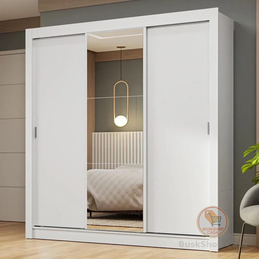 Guarda-Roupa Casal 3 Portas de Correr com Espelho Branco Nobre Madesa