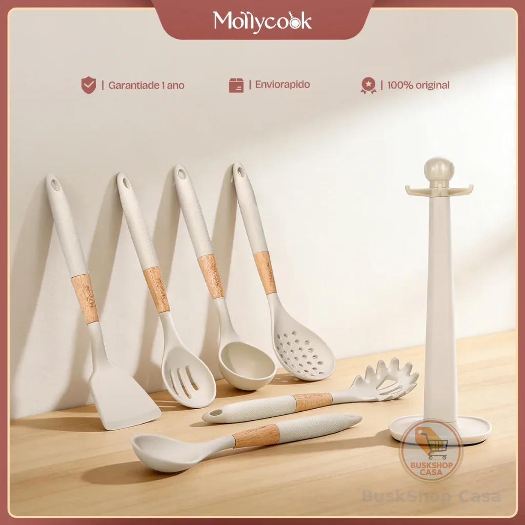Kit 7 Peças Colheres de Silicone Mollyccok Premium Kit Utensílios Cozinha