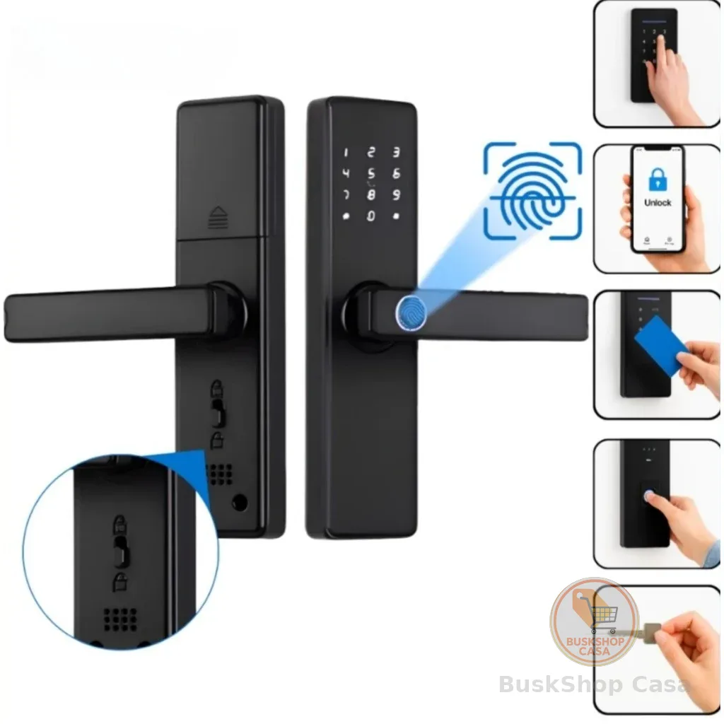 Tuya APP WIFI Fechadura Digital Eletrica Inteligente 5 Em 1 – Biometria, Senha, NFC E Chave Tradicional