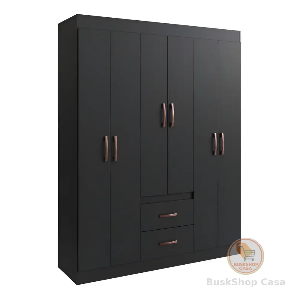 Guarda Roupa Solteiro 6 Portas 2 Gavetas Sidney Doripel Cor Preto