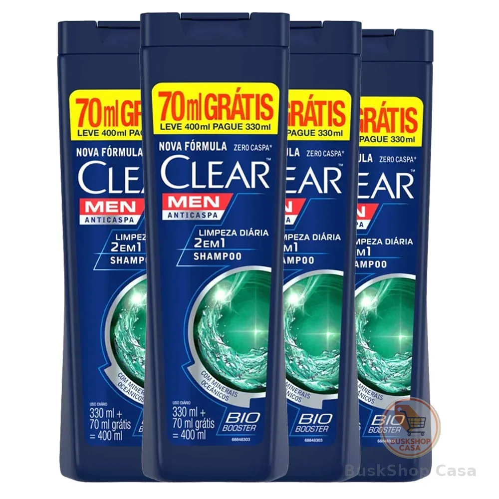 Kit Shampoo Clear Anti-Caspa Limpeza Diária 2 Em 1 Leve 400ml Pague 330ml - 4 unidades