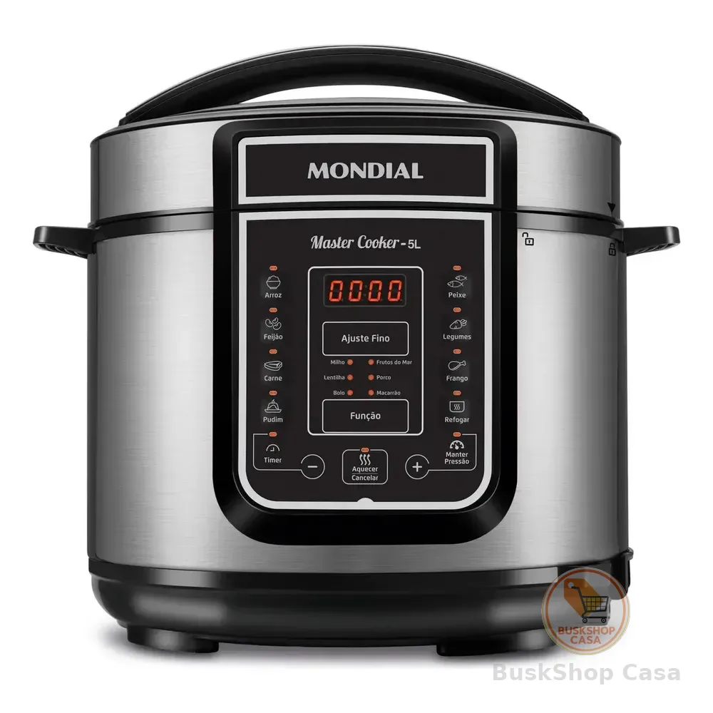 Panela De Pressão Elétrica Digital 5l, Mondial 900w - Pe-38 Inox E Preto 127v 60hz