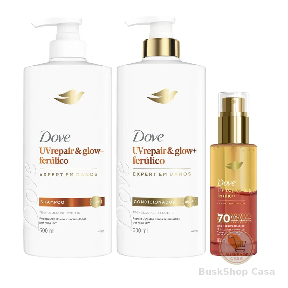 Kit Dove Uv Repair & Glow + Ferúlico Shampoo 600ml + Condicionador 600ml + Óleo 110ml