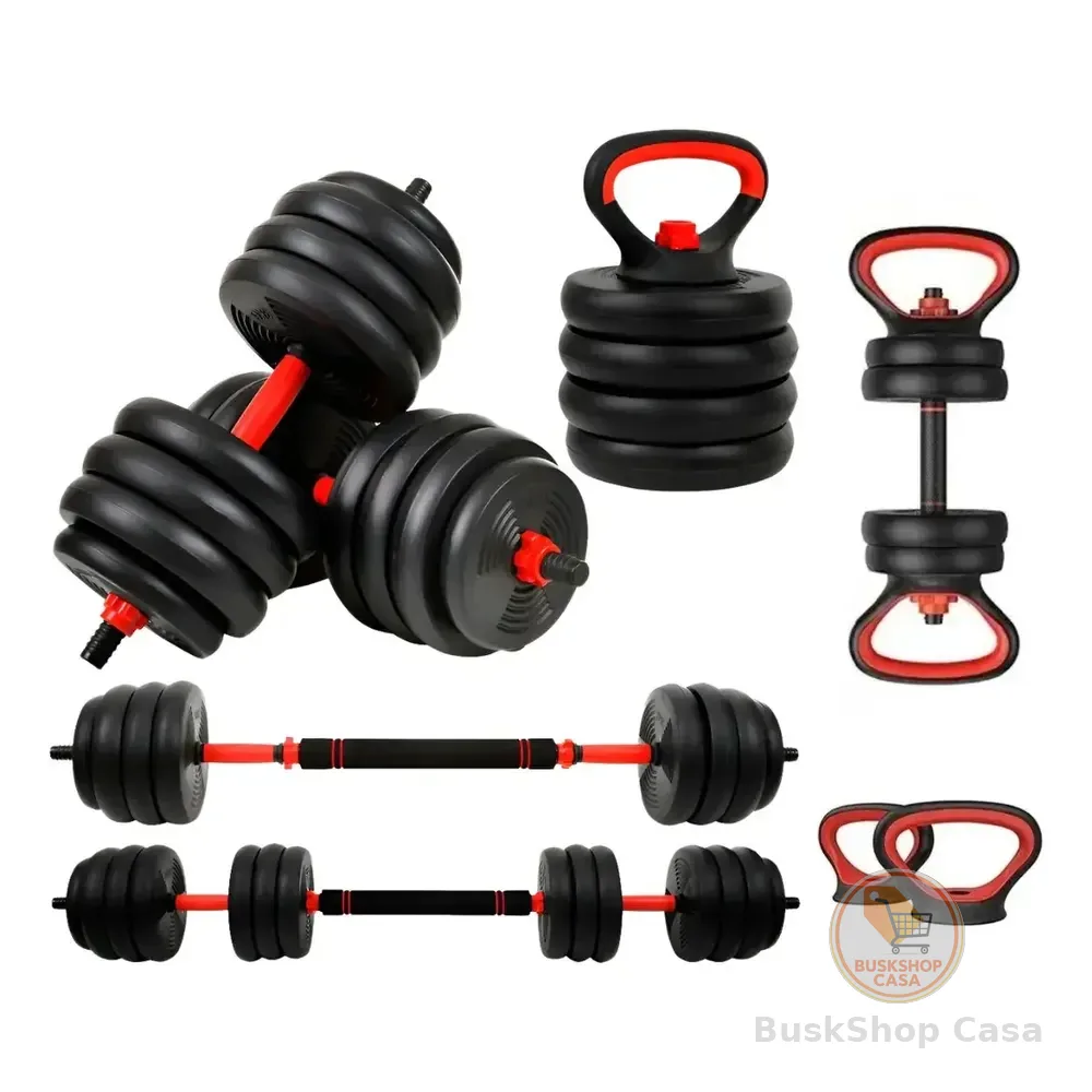 Kit Halteres 6 Em 1 Peso Musculação Até 40kg Ajustável Halter, Kettlebell, Anilha Cor Preto-vermelho + E-book
